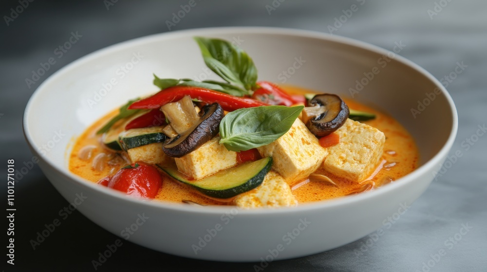 Delectable Vegetable Curry with Tofu in a Bowl Delectable Vegetable Curry with Tofu in a Bowl