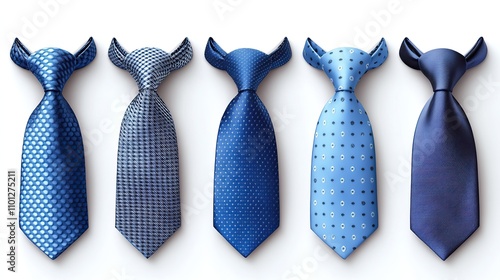 set different blue ties isolated on white background colored tie for men plain eps1 photo