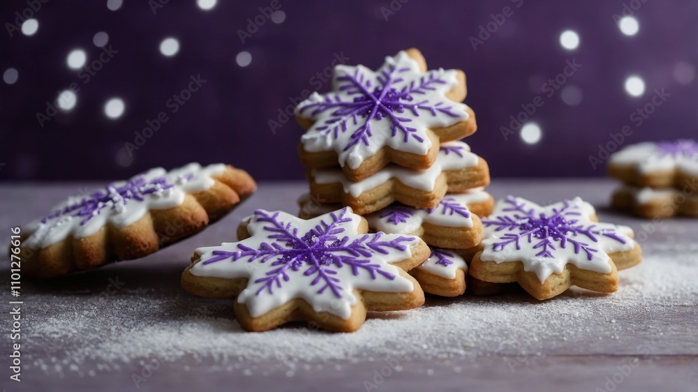 Fototapeta premium Christmas cookies with purple star and snowflake