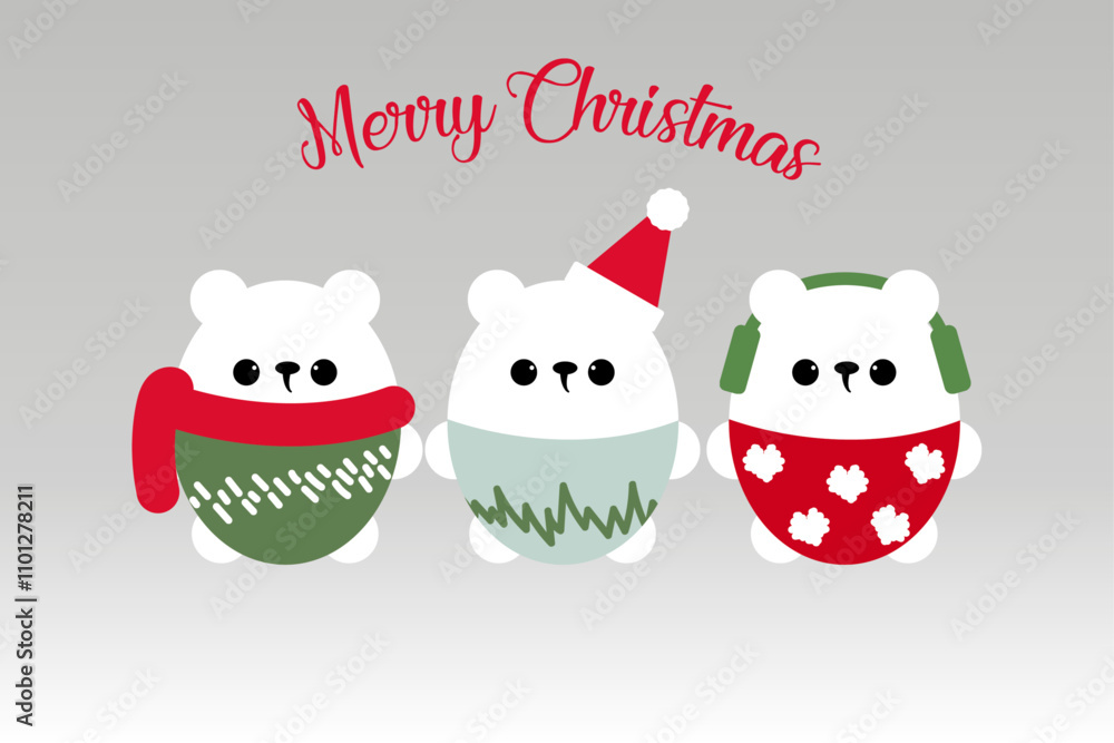 Fototapeta premium Christmas bears in winter clothes in the snow on Christmas day