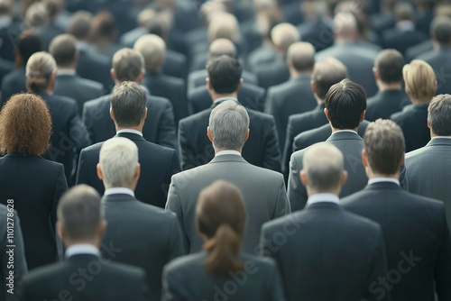 Large Crowd of Business Professionals in Suits Walking Forward photo