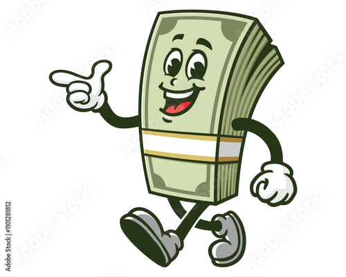 Walking Money Cash without dollar sign,   Cartoon Character Mascot Illustration Vector Clip-art Hand-drawn Logo Design