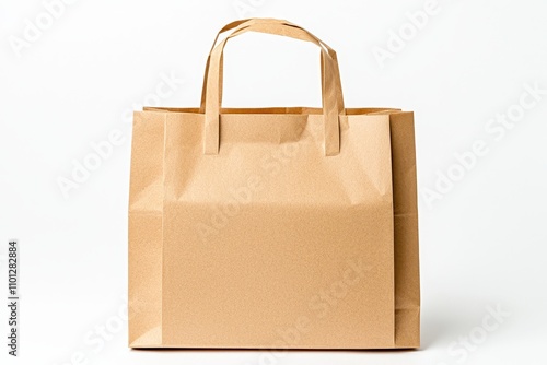 Brown Paper Bag with Handles on White Background for Shopping Use