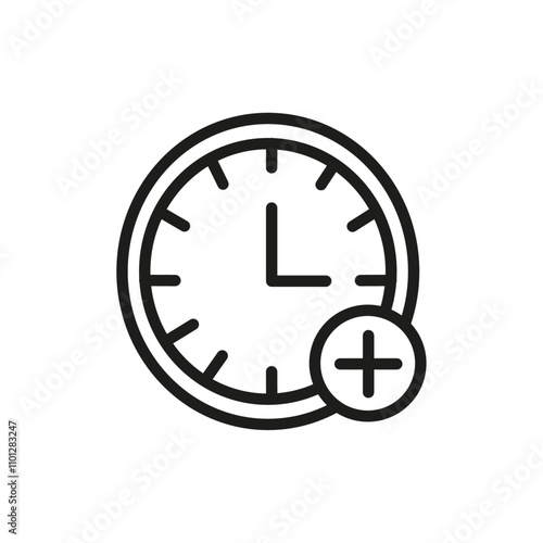 Plus hours icon Simple thin line flat symbol