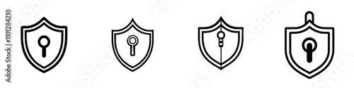 Line art icon of a security or virus shield lock for use in apps and websites.