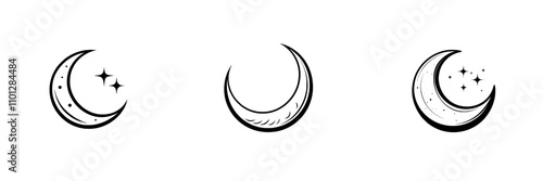 Crescent moon or night/nighttime flat icon suitable for apps and websites.