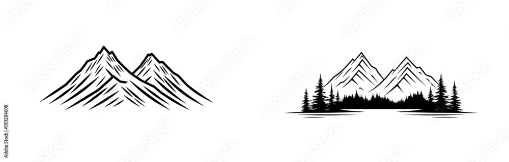 Fototapeta premium A modern symbol of two snow-covered mountain peaks, perfect for outdoor applications and websites.
