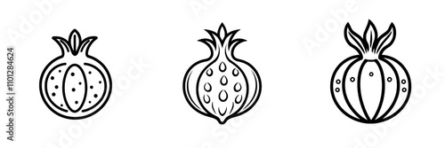 A contemporary flat icon featuring a halved pomegranate, perfect for food-related apps and websites.