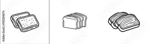 A modern icon depicting three slices of bread, suitable for food apps and websites.