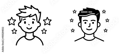 A modern flat icon representing a 5-star customer satisfaction rating or customer experience for review apps and websites.