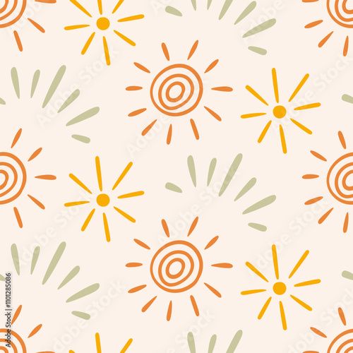 Boho Aztec Sun Seamless Pattern Tribal Background