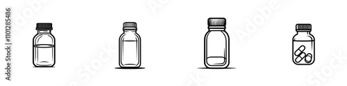 Flat icon of a medication drug bottle for use in apps and websites.