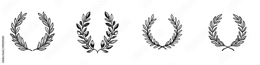 Laurel wreath - a symbol of victory and power, depicted as a flat icon suitable for apps and websites. Laurel wreath - a symbol of victory and power, depicted as a flat icon suitable for apps and websites.