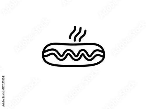 Line art representation of a hotdog/hot dog for food-related apps and websites.