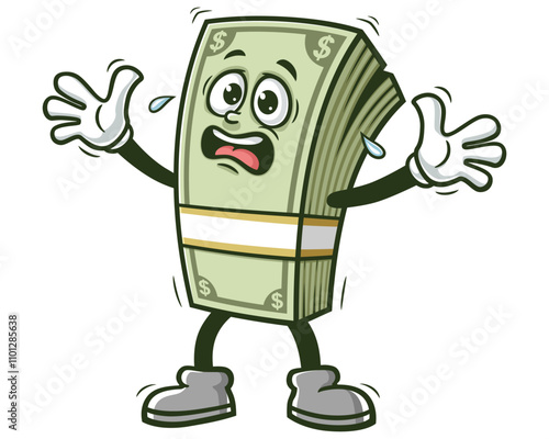 Panic Money Cash,  Cartoon Character Mascot Illustration Vector Clip-art Hand-drawn Logo Design