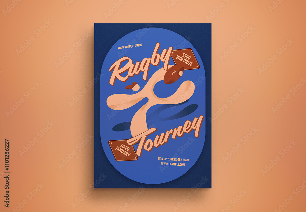 Blue Quirky Illustration Rugby Tournament Flyer Layout Stock Template ...