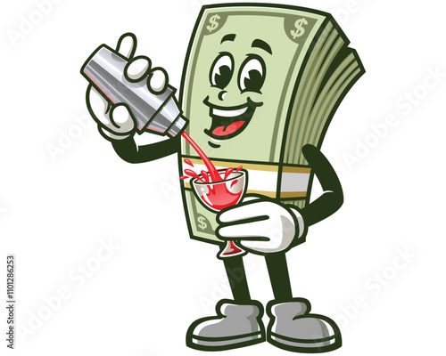 Money Cash making cocktail,  Cartoon Character Mascot Illustration Vector Clip-art Hand-drawn Logo Design