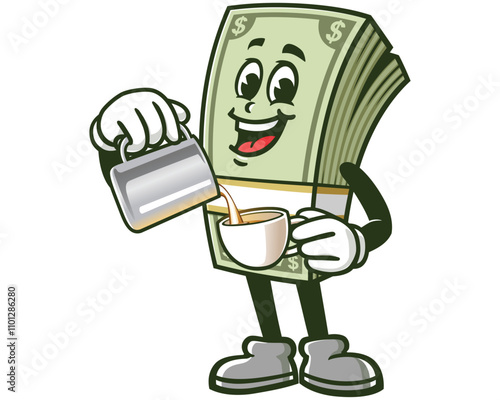 Money Cash as barista,  Cartoon Character Mascot Illustration Vector Clip-art Hand-drawn Logo Design