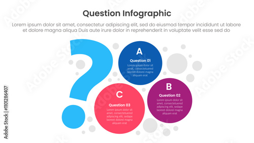 question infographic template banner with big question symbol with circle structure with 3 points for slide presentation