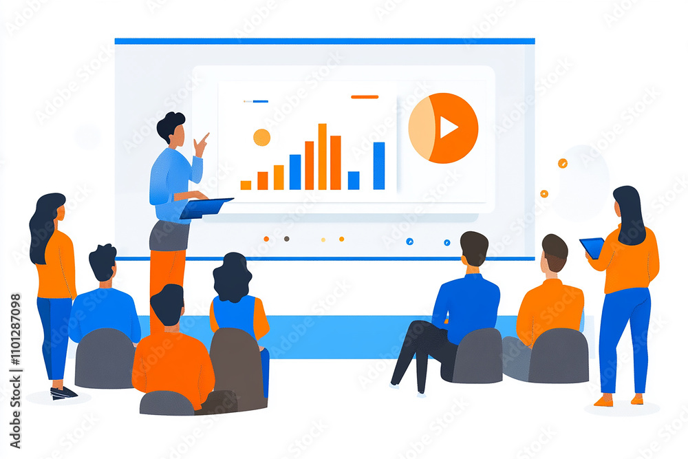 Obraz premium Presentation using lap and multimedia with business illustration design