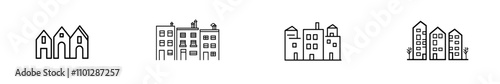 A single, unbroken line drawing of a minimalist green house in the city. This real estate concept features a dynamic, modern illustration in minimalism style on a white background.