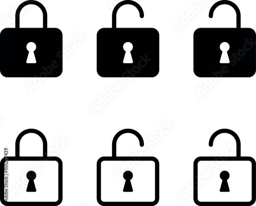 Lock icon set collection. close lock and open lock vector icon - Locked and unlocked line icons, black isolated
