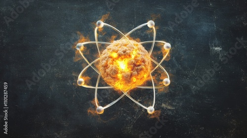 Dynamic atomic nucleus surrounded by energetic protons scientific experiments laboratory closeup quantum physics