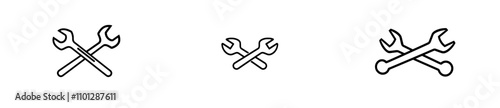 An uninterrupted line drawing of a wrench. Linear icon of a wrench. One-line background drawing. Modern design illustration. Continuous line icon of a wrench.