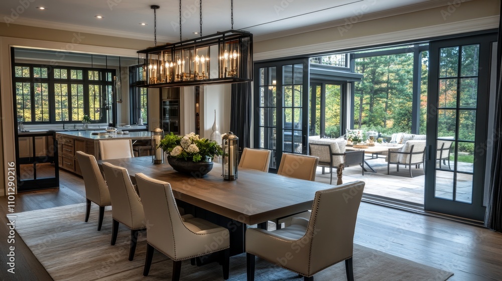 Fototapeta premium Stunning Dining Room with Patio View