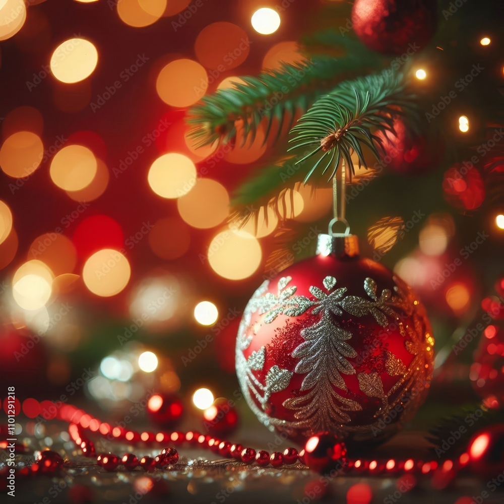 Red Christmas Ornament - Decorated Christmas Bauble Background with Space for Copy - Christmas Ornament with Christmas Tree - Holiday Diffused Bokeh Wallpaper - Snow, Mistletoe and Presents Red Christmas Ornament - Decorated Christmas Bauble Background with Space for Copy - Christmas Ornament with Christmas Tree - Holiday Diffused Bokeh Wallpaper - Snow, Mistletoe and Presents