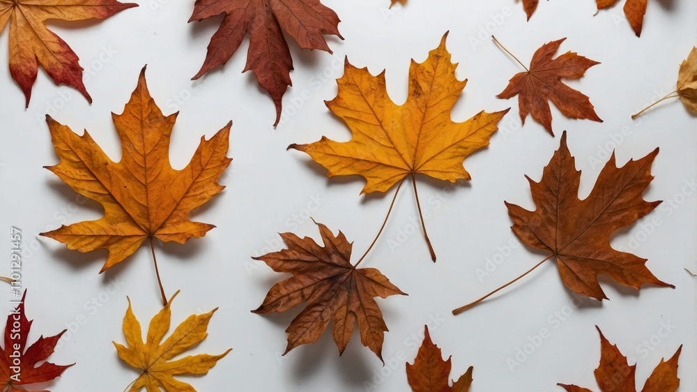 Fototapeta premium Dried maple leaves on white background autumn theme