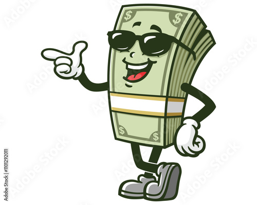 Money Cash with sunglasses,  Cartoon Character Mascot Illustration Vector Clip-art Hand-drawn Logo Design