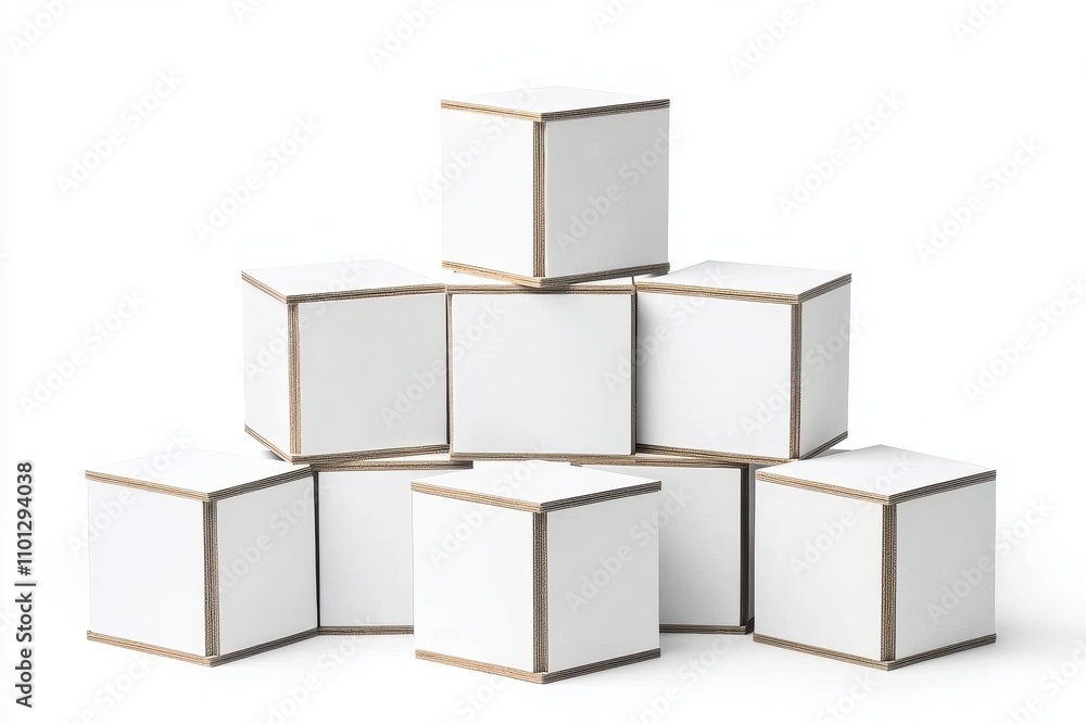 Obraz premium Minimalist White Boxes Stacked on a White Background for Display