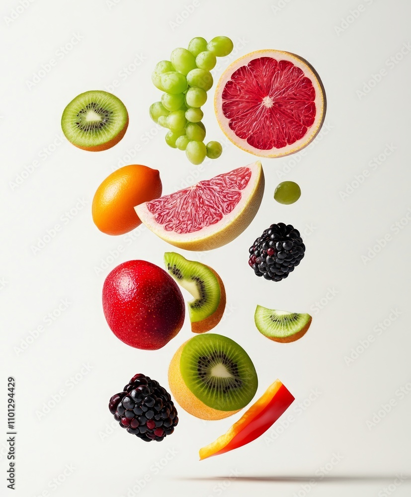 Naklejka premium Colorful Fruits in Mid-Air
