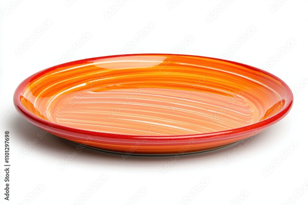 Bright Orange and Red Swirled Ceramic Plate on White Background Bright Orange and Red Swirled Ceramic Plate on White Background
