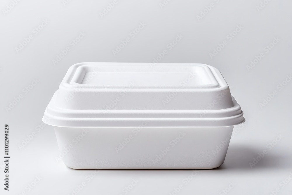 White Food Container with Lid on Plain Background for Takeout Use White Food Container with Lid on Plain Background for Takeout Use