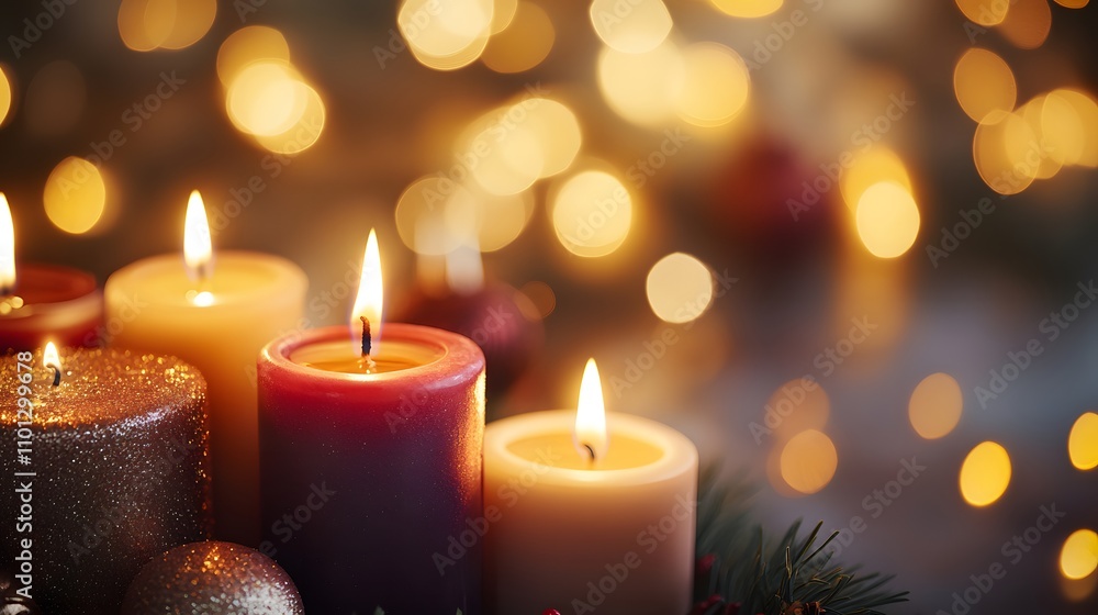 Festive Candles Glow Brightly Amidst Warm Holiday Lights Festive Candles Glow Brightly Amidst Warm Holiday Lights