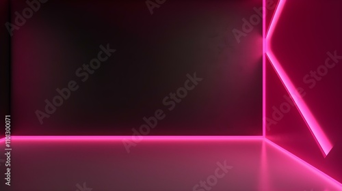 Empty hot pink Room with beautiful Neon Lighting. Futuristic Interior Design