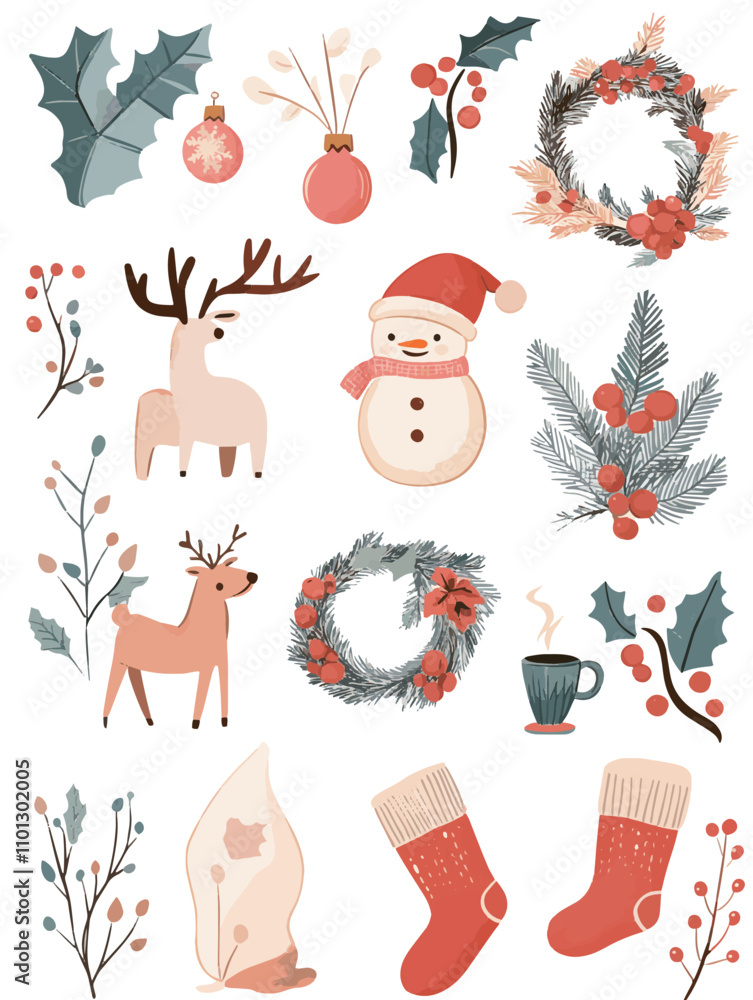 Fototapeta premium Christmas Ornament and Decorations Elements set Collection