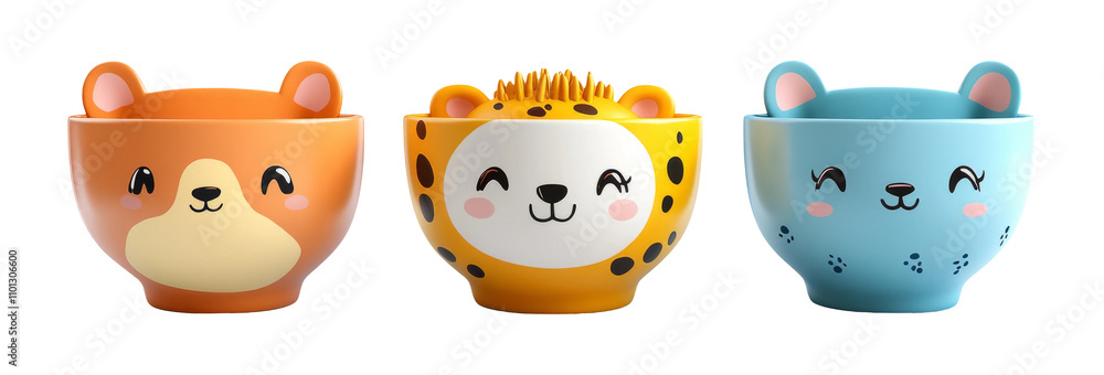 Obraz premium Cute Animal Bowls Isolated on Transparent Background