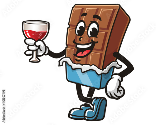 Chocolate Bar with a glass of drink,  Cartoon Character Mascot Illustration Vector Clip-art Hand-drawn Logo Design