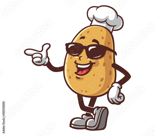 Potato with sunglasses,  Cartoon Mascot Illustration Character Vector Clip-art hand-drawn Logo Design