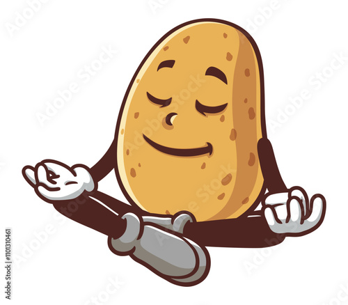 Meditating Potato Cartoon Mascot Illustration Character Vector Clip-art hand-drawn Logo Design