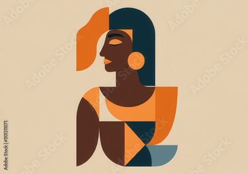 Abstract geometric art of african female portrait in bold colors