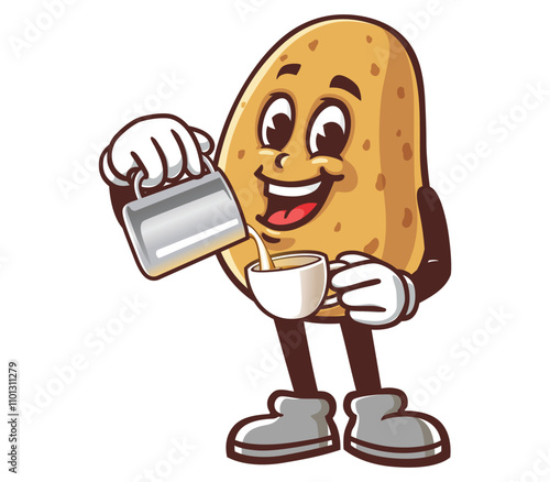 Potato as barista,  Cartoon Mascot Illustration Character Vector Clip-art hand-drawn Logo Design