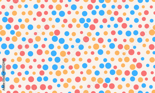 Seamless spotted pattern with colorful round shapes, ideal for abstract backgrounds, wallpaper, or textile prints with a geometric touch.