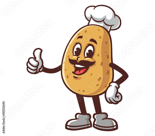 Potato with mustache,  Cartoon Mascot Illustration Character Vector Clip-art hand-drawn Logo Design