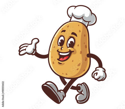 Potato is walking leisurely,  Cartoon Mascot Illustration Character Vector Clip-art hand-drawn Logo Design