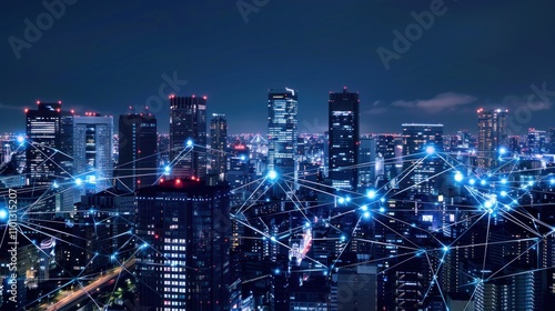 Wallpaper Mural Nighttime Cityscape with Network Connections Torontodigital.ca