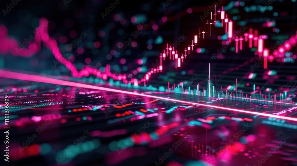 Obraz premium Abstract glowing financial chart data visualization.